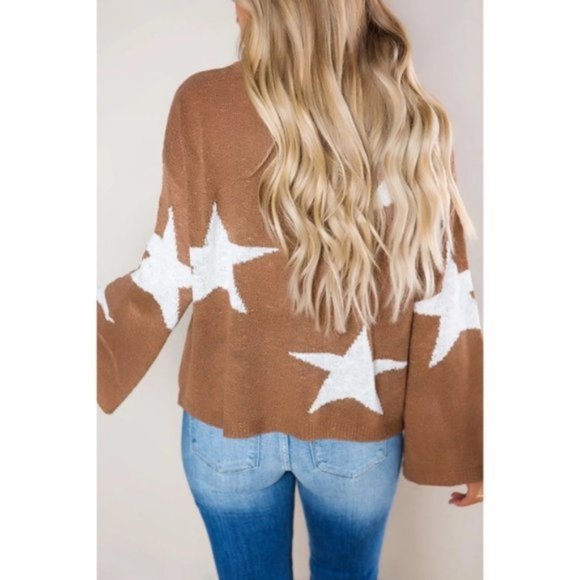 NWOT Camel Knit Star Sweater with Bell Sleeves - Picture 8 of 12